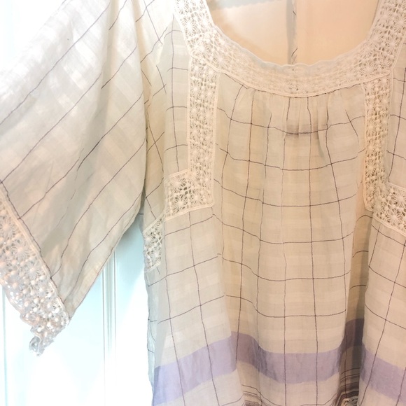 Holding Horses Anthropologie Top Plaid Cream M - Picture 2 of 8